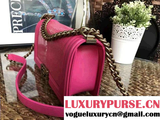 Chanel Pearl Leather Le Boy Flap Shoulder Medium Bag Fuchsia/Gold