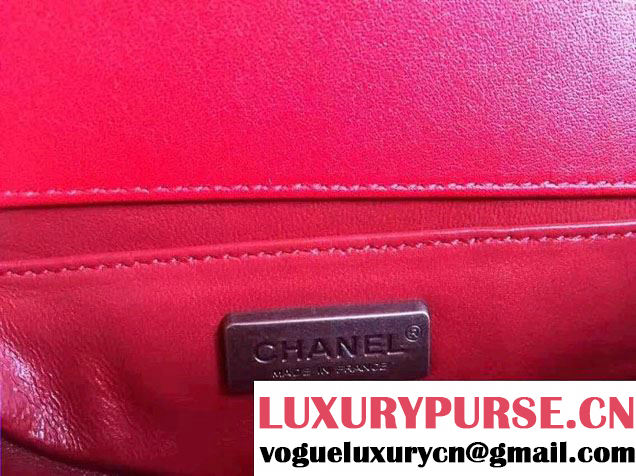 Chanel Pearl Leather Le Boy Flap Shoulder Medium Bag Red/Silver