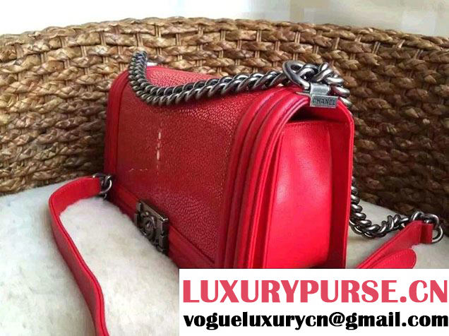 Chanel Pearl Leather Le Boy Flap Shoulder Medium Bag Red/Silver