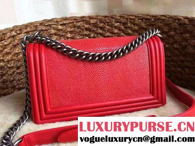 Chanel Pearl Leather Le Boy Flap Shoulder Medium Bag Red/Silver