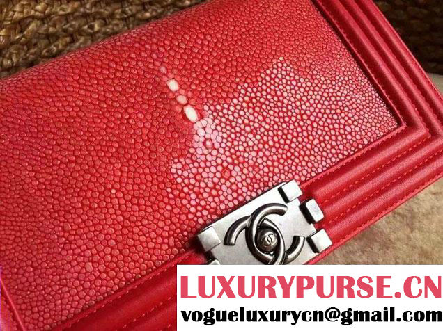 Chanel Pearl Leather Le Boy Flap Shoulder Medium Bag Red/Silver