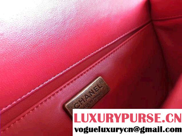 Chanel Pearl Leather Le Boy Flap Shoulder Medium Bag Red/Gold