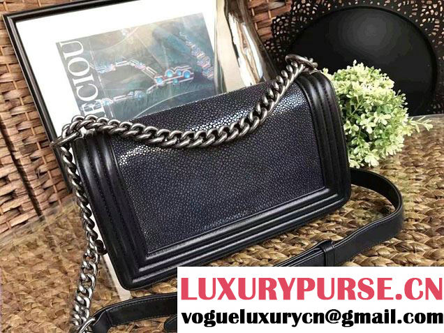 Chanel Pearl Leather Le Boy Flap Shoulder Medium Bag Black/Silver