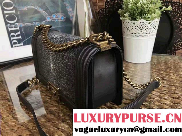 Chanel Pearl Leather Le Boy Flap Shoulder Medium Bag Black/Gold