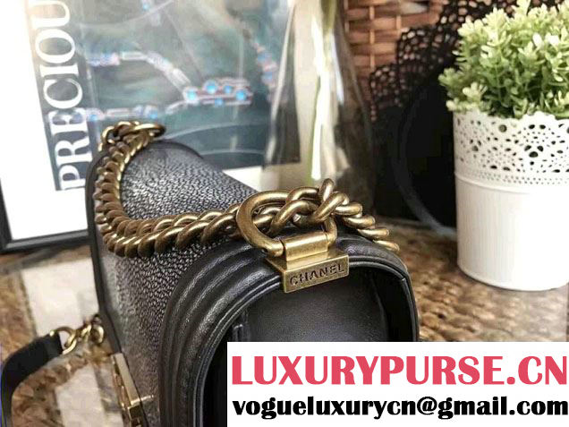 Chanel Pearl Leather Le Boy Flap Shoulder Medium Bag Black/Gold