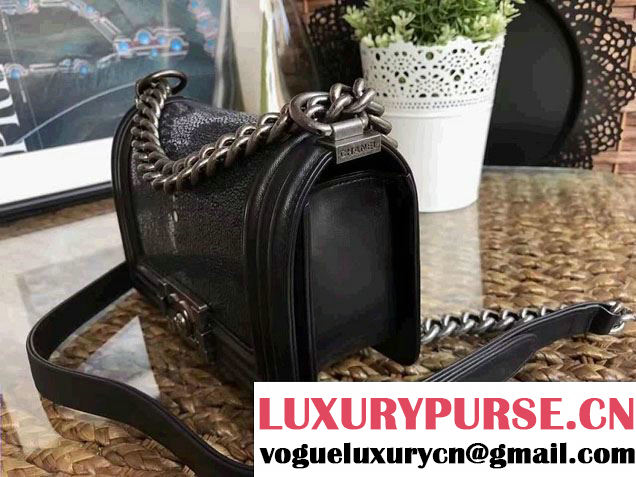 Chanel Pearl Leather Le Boy Flap Shoulder Small Bag Black/Silver