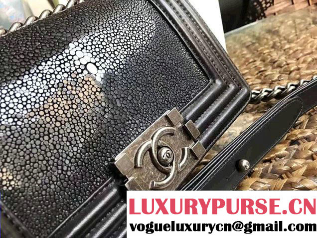 Chanel Pearl Leather Le Boy Flap Shoulder Small Bag Black/Silver