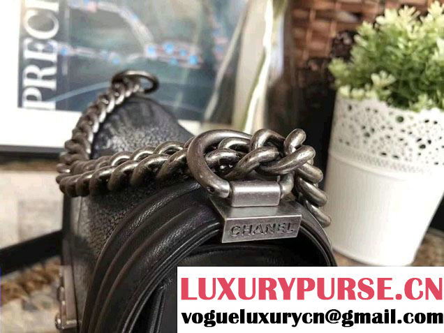 Chanel Pearl Leather Le Boy Flap Shoulder Small Bag Black/Silver