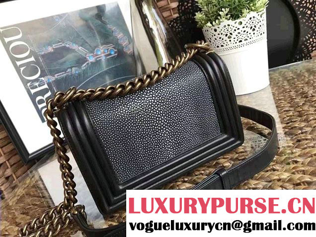 Chanel Pearl Leather Le Boy Flap Shoulder Small Bag Black/Gold