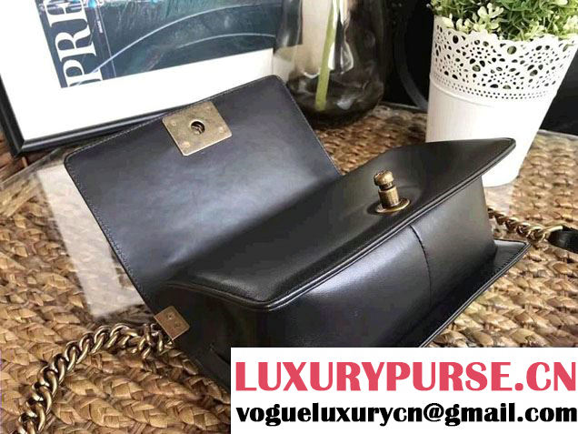 Chanel Pearl Leather Le Boy Flap Shoulder Small Bag Black/Gold