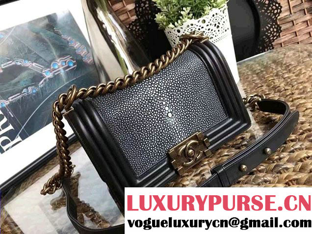 Chanel Pearl Leather Le Boy Flap Shoulder Small Bag Black/Gold