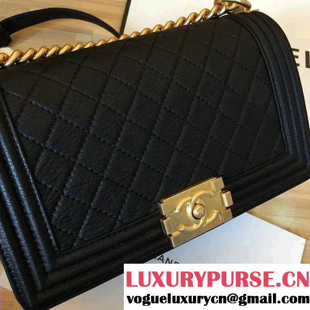 Chanel Grained Calfskin Boy Flap Shoulder Medium Bag Black Fall Winter 2016