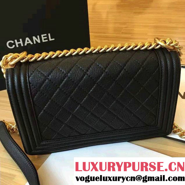 Chanel Grained Calfskin Boy Flap Shoulder Medium Bag Black Fall Winter 2016