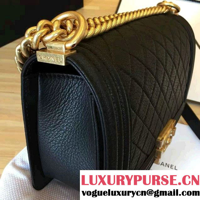 Chanel Grained Calfskin Boy Flap Shoulder Medium Bag Black Fall Winter 2016