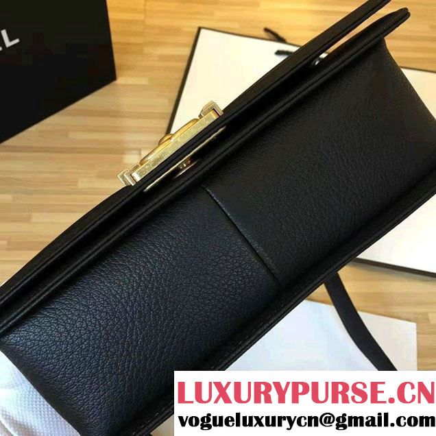 Chanel Grained Calfskin Boy Flap Shoulder Medium Bag Black Fall Winter 2016