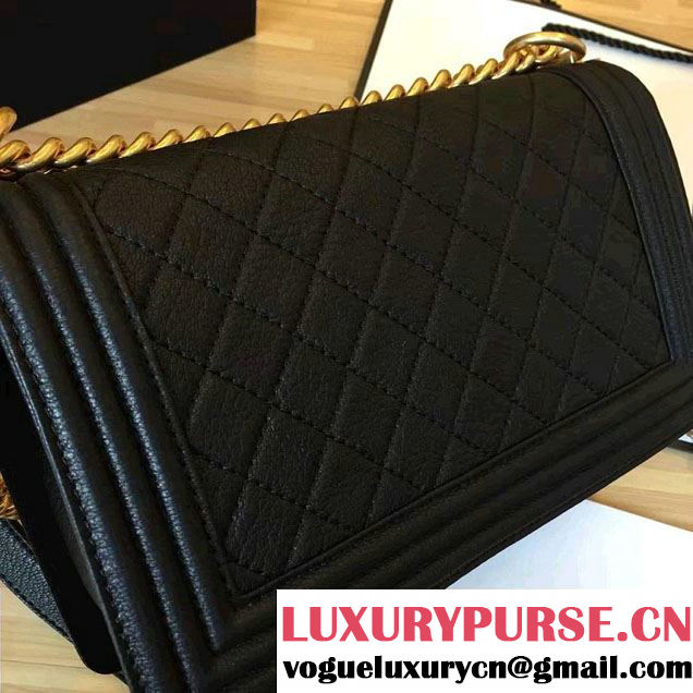 Chanel Grained Calfskin Boy Flap Shoulder Medium Bag Black Fall Winter 2016