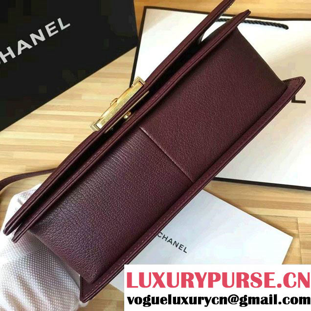 Chanel Grained Calfskin Boy Flap Shoulder Medium Bag Burgundy Fall Winter 2016