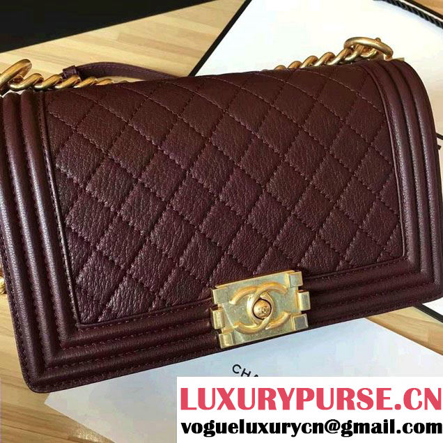Chanel Grained Calfskin Boy Flap Shoulder Medium Bag Burgundy Fall Winter 2016