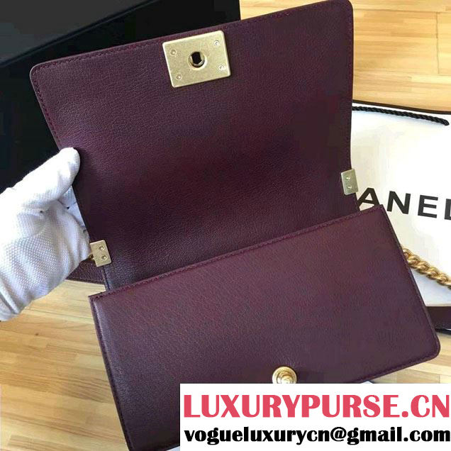 Chanel Grained Calfskin Boy Flap Shoulder Medium Bag Burgundy Fall Winter 2016