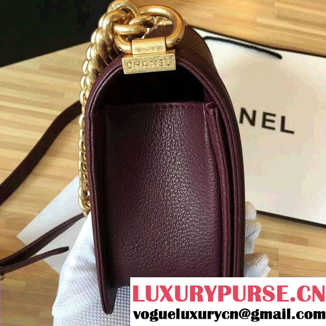 Chanel Grained Calfskin Boy Flap Shoulder Medium Bag Burgundy Fall Winter 2016