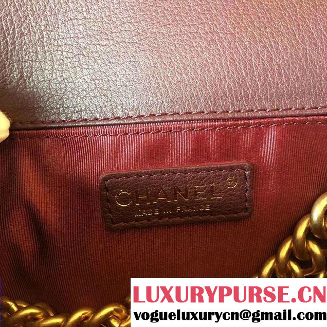 Chanel Grained Calfskin Boy Flap Shoulder Medium Bag Burgundy Fall Winter 2016