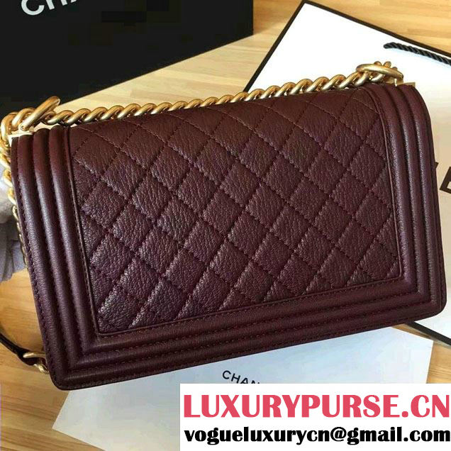Chanel Grained Calfskin Boy Flap Shoulder Medium Bag Burgundy Fall Winter 2016