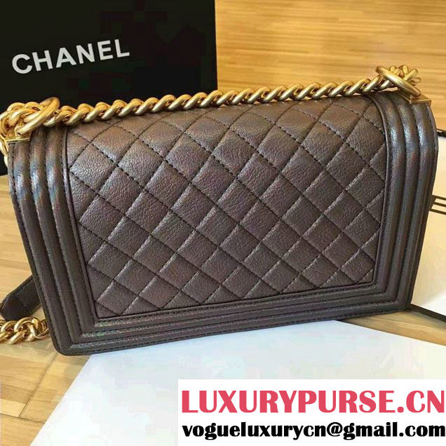 Chanel Grained Calfskin Boy Flap Shoulder Medium Bag Silver Gray Fall Winter 2016