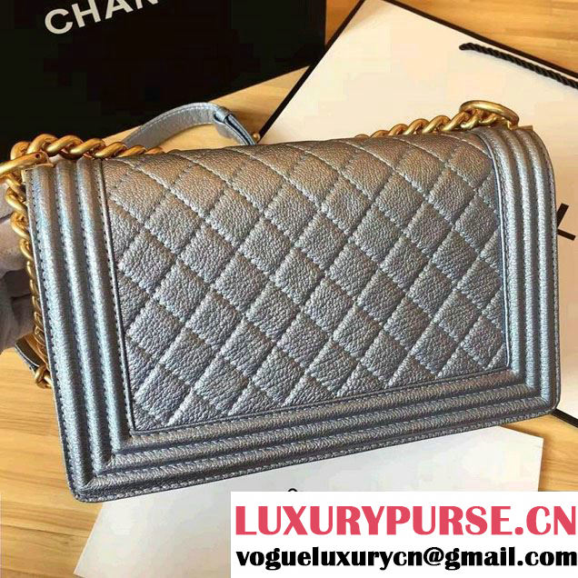 Chanel Grained Calfskin Boy Flap Shoulder Medium Bag Gray Fall Winter 2016