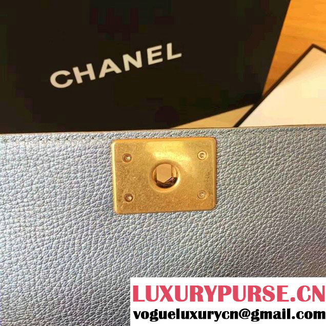 Chanel Grained Calfskin Boy Flap Shoulder Medium Bag Gray Fall Winter 2016