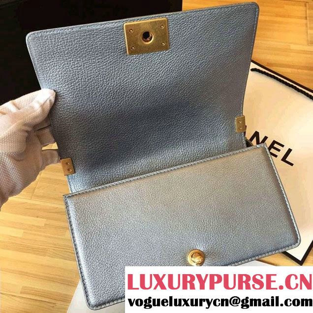Chanel Grained Calfskin Boy Flap Shoulder Medium Bag Gray Fall Winter 2016