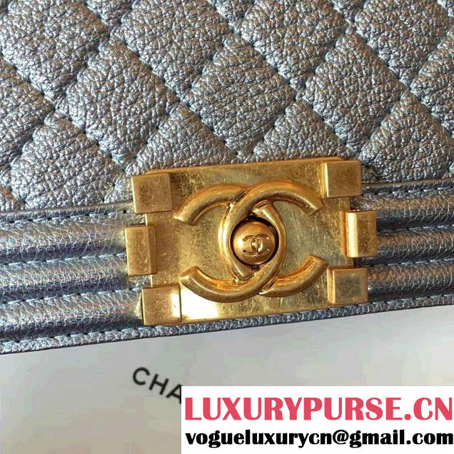 Chanel Grained Calfskin Boy Flap Shoulder Medium Bag Gray Fall Winter 2016