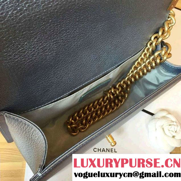 Chanel Grained Calfskin Boy Flap Shoulder Medium Bag Gray Fall Winter 2016