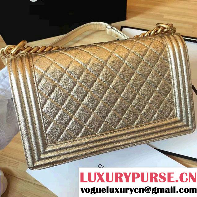 Chanel Grained Calfskin Boy Flap Shoulder Medium Bag Gold Fall Winter 2016