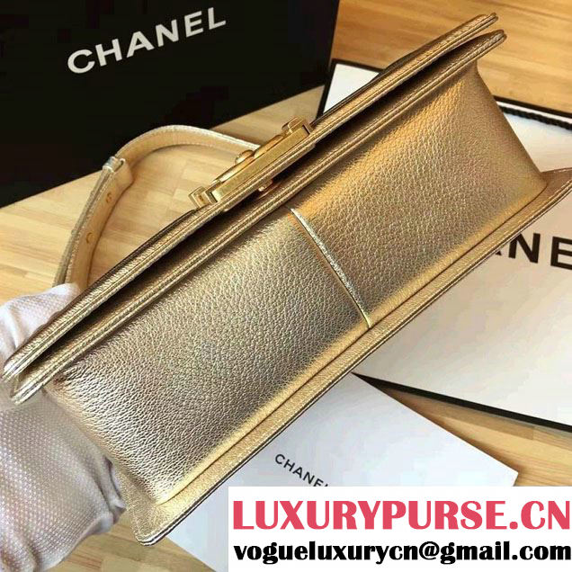 Chanel Grained Calfskin Boy Flap Shoulder Medium Bag Gold Fall Winter 2016