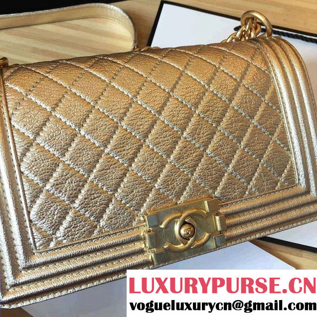 Chanel Grained Calfskin Boy Flap Shoulder Medium Bag Gold Fall Winter 2016