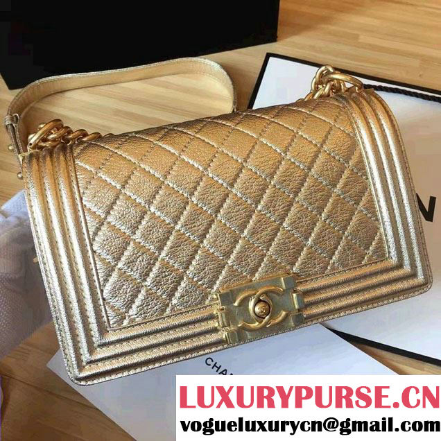 Chanel Grained Calfskin Boy Flap Shoulder Medium Bag Gold Fall Winter 2016