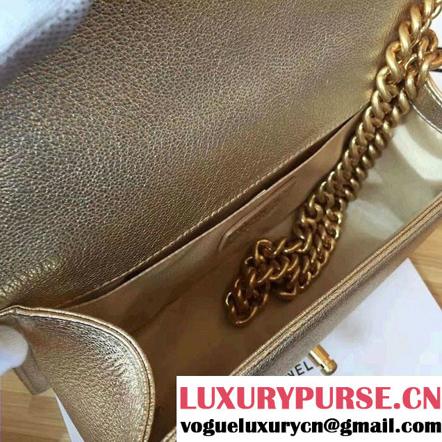 Chanel Grained Calfskin Boy Flap Shoulder Medium Bag Gold Fall Winter 2016