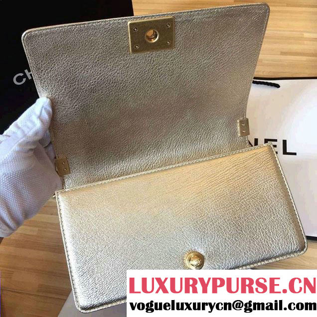 Chanel Grained Calfskin Boy Flap Shoulder Medium Bag Gold Fall Winter 2016