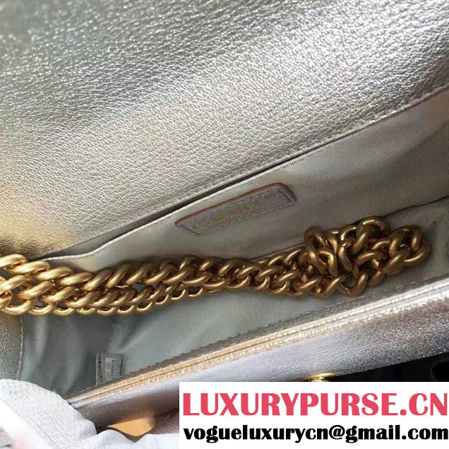 Chanel Grained Calfskin Boy Flap Shoulder Medium Bag Silver Fall Winter 2016