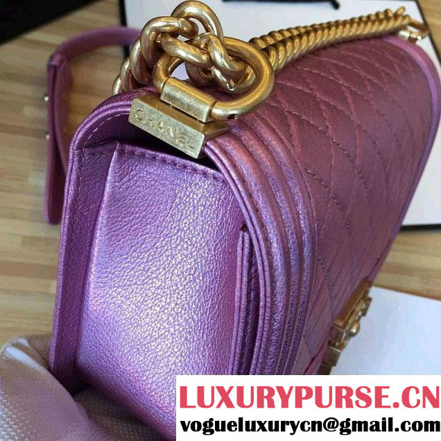 Chanel Grained Calfskin Boy Flap Shoulder Medium Bag Light Purple Fall Winter 2016