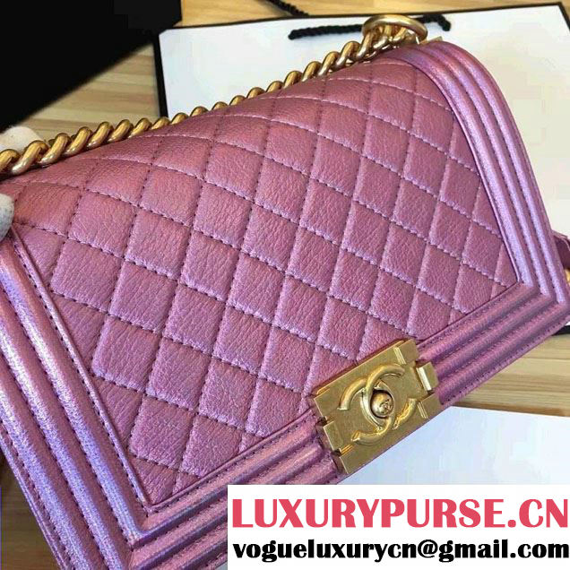 Chanel Grained Calfskin Boy Flap Shoulder Medium Bag Light Purple Fall Winter 2016