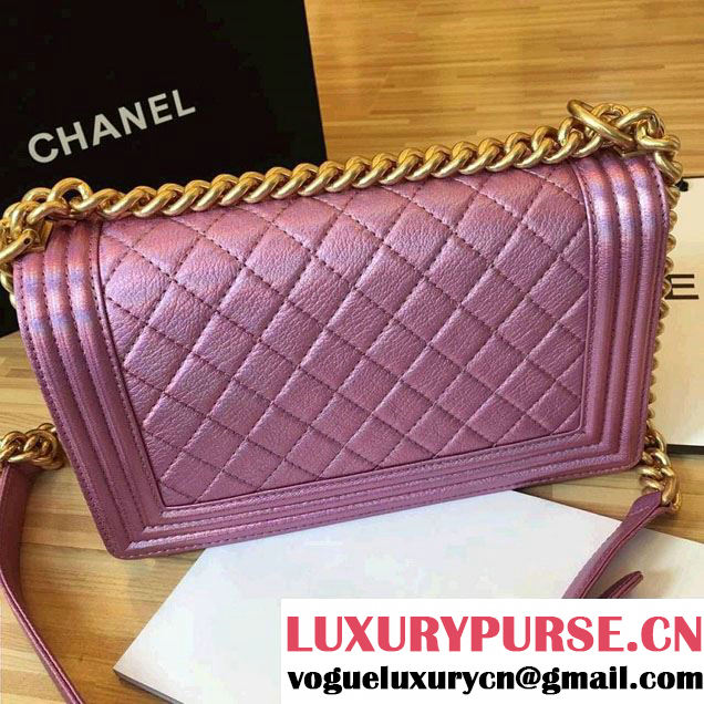 Chanel Grained Calfskin Boy Flap Shoulder Medium Bag Light Purple Fall Winter 2016