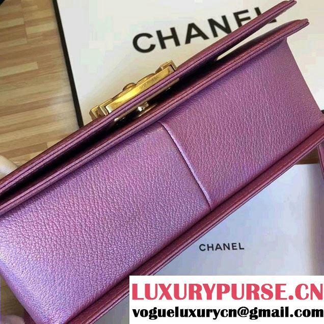 Chanel Grained Calfskin Boy Flap Shoulder Medium Bag Light Purple Fall Winter 2016