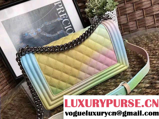 Chanel Multicolor Printed Grained Calfskin Rainbow Boy Flap Medium Bag 03 Cruise 2017