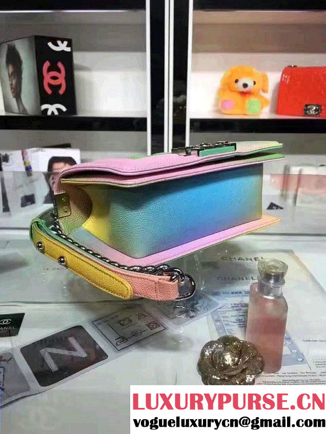 Chanel Multicolor Printed Grained Calfskin Rainbow Boy Flap Small Bag 03 Cruise 2017