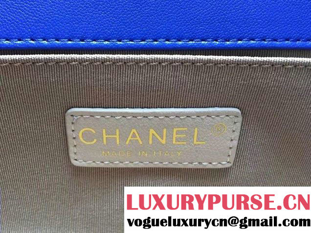 Chanel Interlaced Chain Chevron Boy Flap Shoulder Medium Bag Blue 2017