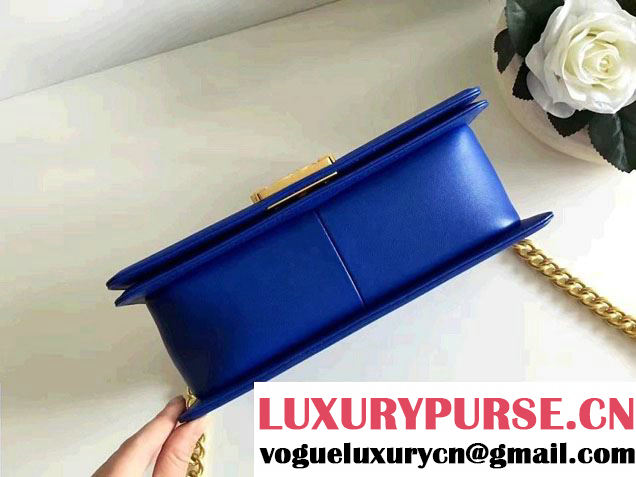 Chanel Interlaced Chain Chevron Boy Flap Shoulder Medium Bag Blue 2017