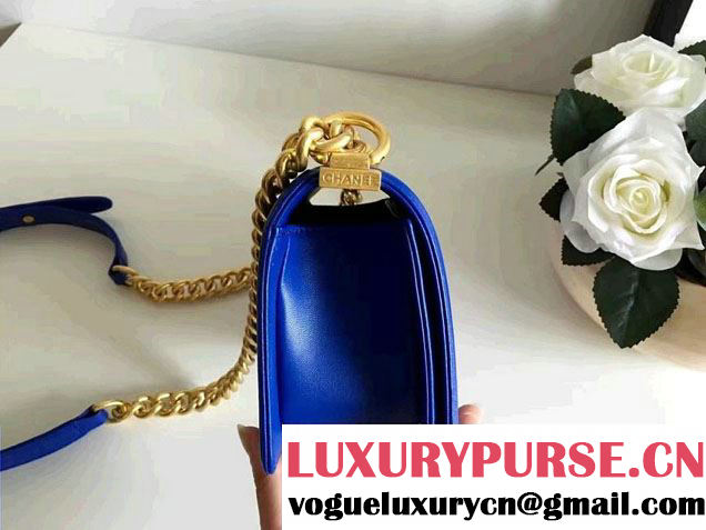 Chanel Interlaced Chain Chevron Boy Flap Shoulder Small Bag Blue 2017