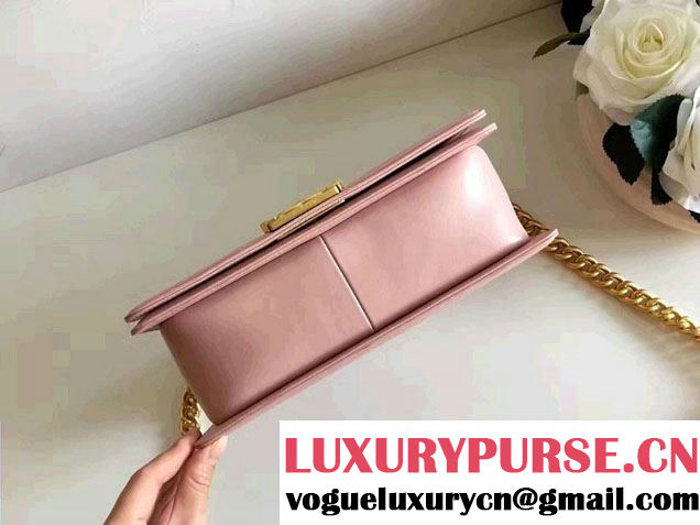 Chanel Interlaced Chain Chevron Boy Flap Shoulder Medium Bag Pink 2017