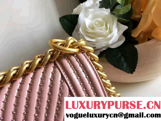 Chanel Interlaced Chain Chevron Boy Flap Shoulder Small Bag Pink 2017